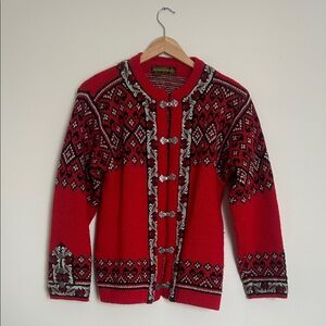 Vintage Red Nordic Patterned Cardigan